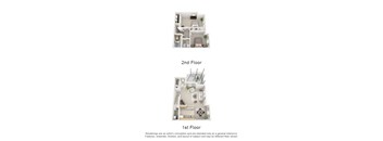 Two images of a house layout, one showing the first floor and the other showing the second floor.