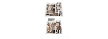 Two images of a floor plan for a house with a living room, kitchen, and bathroom.