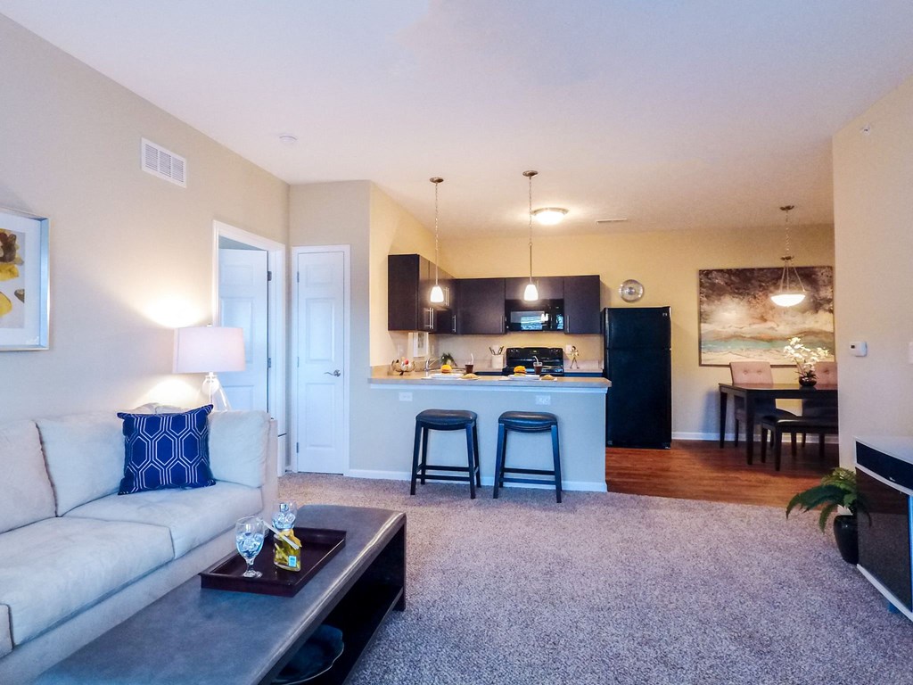 a living room with a couch and a coffee table