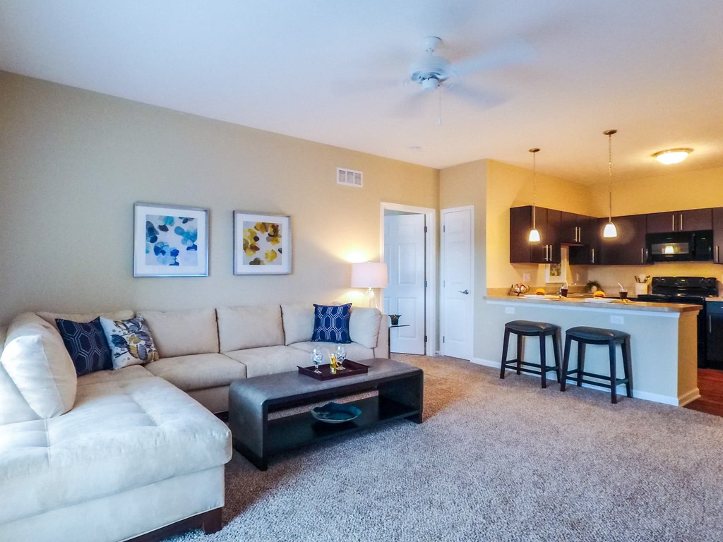 a living room with a couch and a coffee table