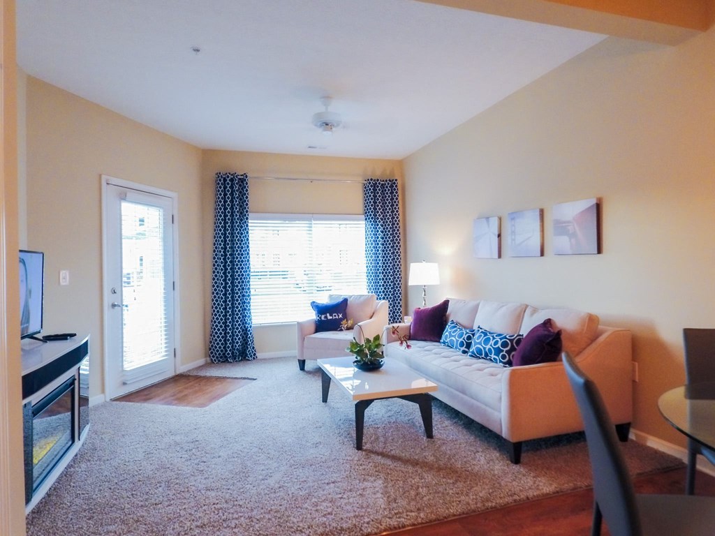 a living room with a couch and a tv