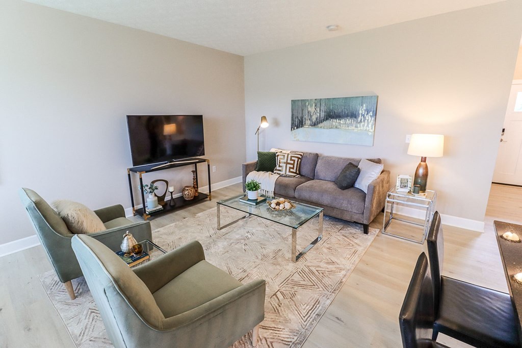 Living room at The Strand at Beulah Luxury 2 bedroom Townhomes for rent in Grove City Ohio