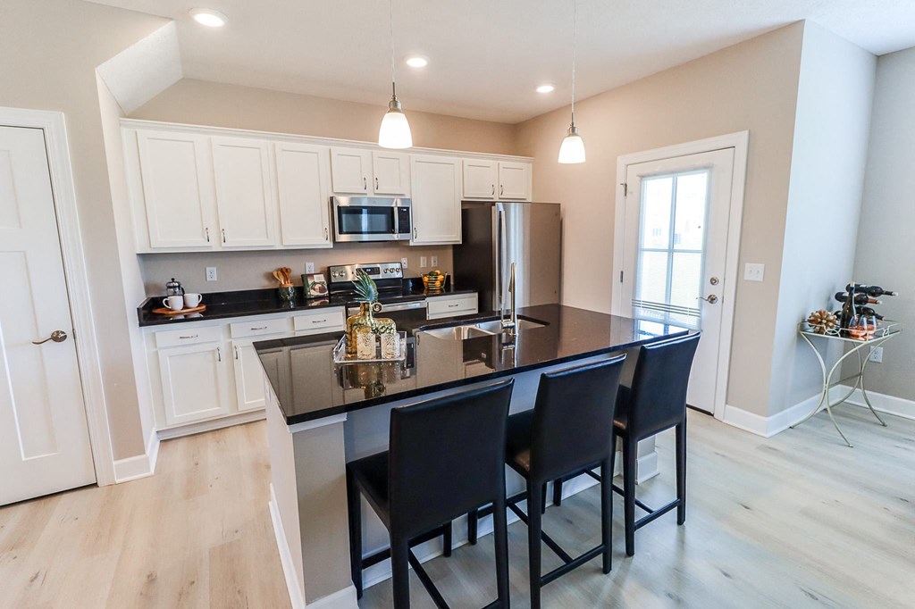 Modern Kitchen at The Strand Luxury 2 bedroom townhomes in Grove City Ohio near Columbus