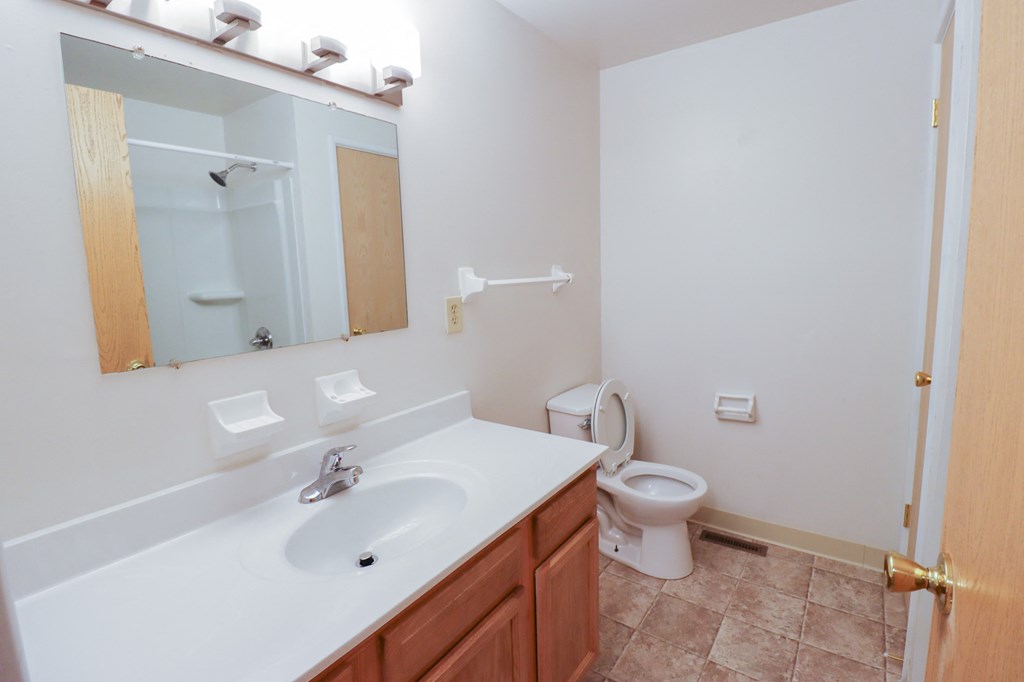 a bathroom with a sink and a toilet and a mirror