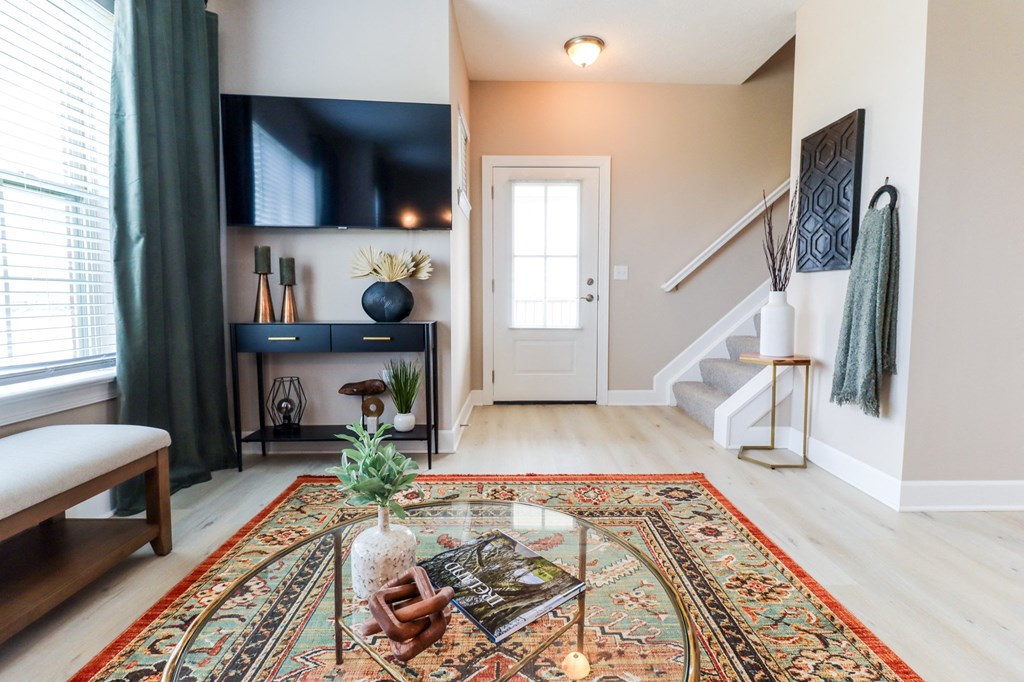 Living room at The Strand at Beulah Luxury 2 bedroom Townhomes for rent in Grove City Ohio