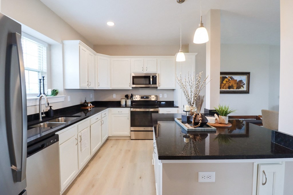 Modern Kitchen at The Strand Luxury 2 bedroom townhomes in Grove City Ohio near Columbus