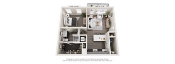 a 1 bedroom floorplan is shown with a bathroom and a living room