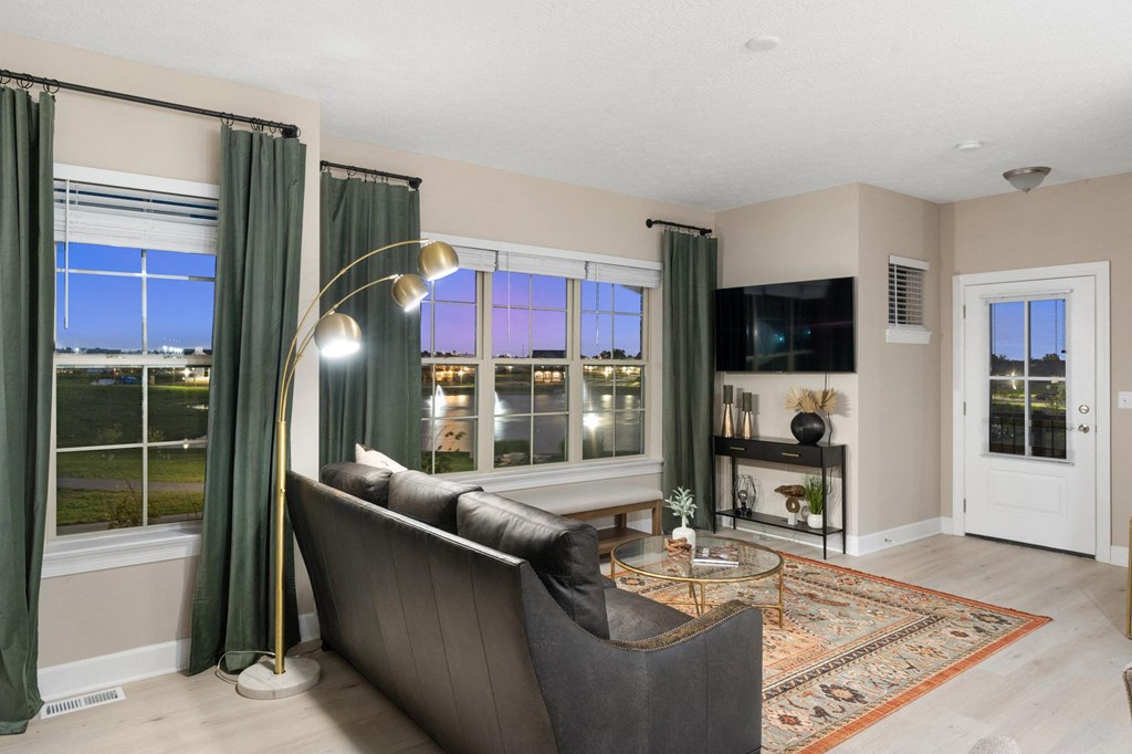 Living room at The Strand at Beulah Luxury 2 bedroom Apartments for rent in Grove City Ohio