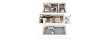 A set of three images showing different layouts of a room.