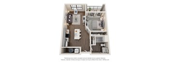 The Library 1 Bedroom Apartment Floor Plan at Residences at Topiary Park