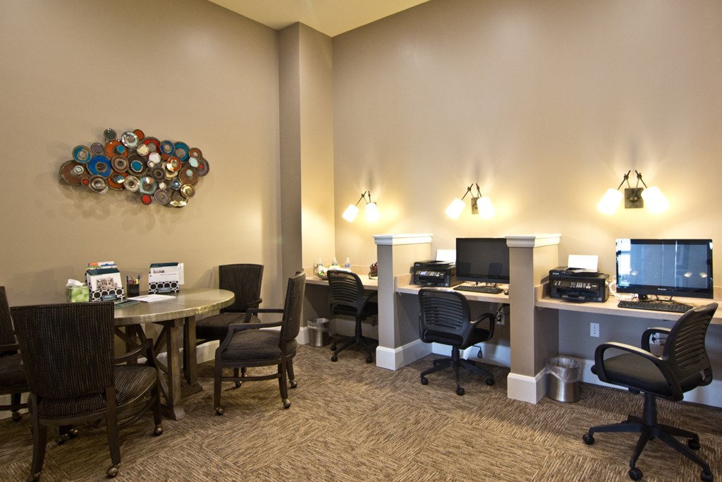 Business center room with computers and fax machines