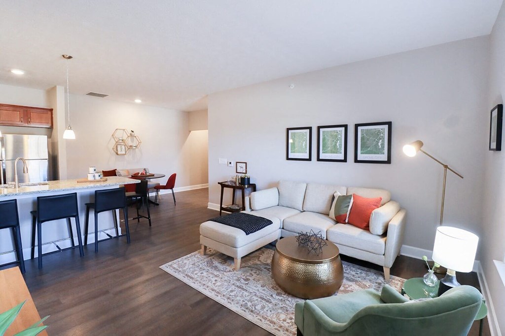 a living room with a couch and a table