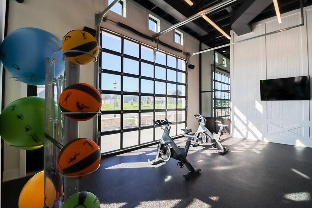 exercise equipment in the gym at the lofts at