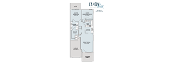 A floor plan for a home with a master bedroom, guest bedroom, and a garage.