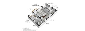 A diagram of a house layout with labeled rooms.