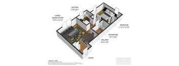 3d floor plan of a home with bedrooms and baths