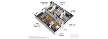 3d floor plan of a home with bedrooms and a living room