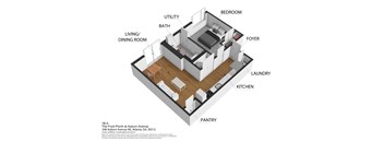 A diagram of a small apartment layout with labeled rooms.