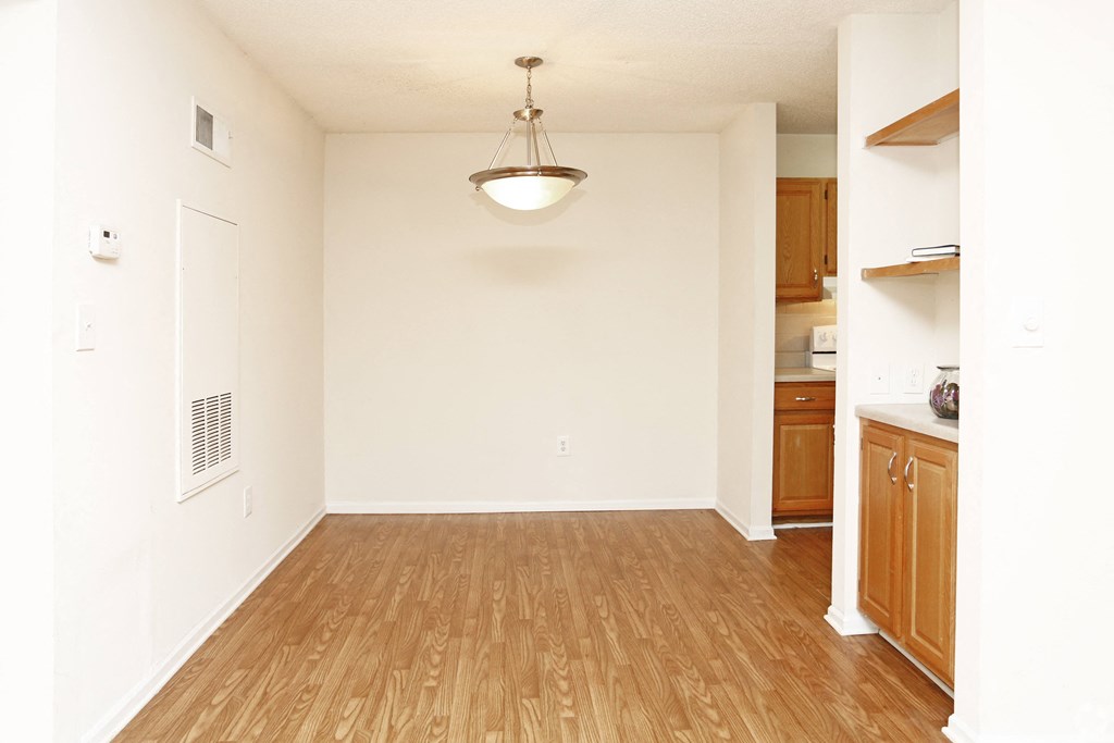 A room with wooden floors and a ceiling light.