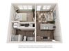 1x1 Floor Plan 1 bedroom 1 bathroom apartment at Ashley Union Station in Denver, Colorado