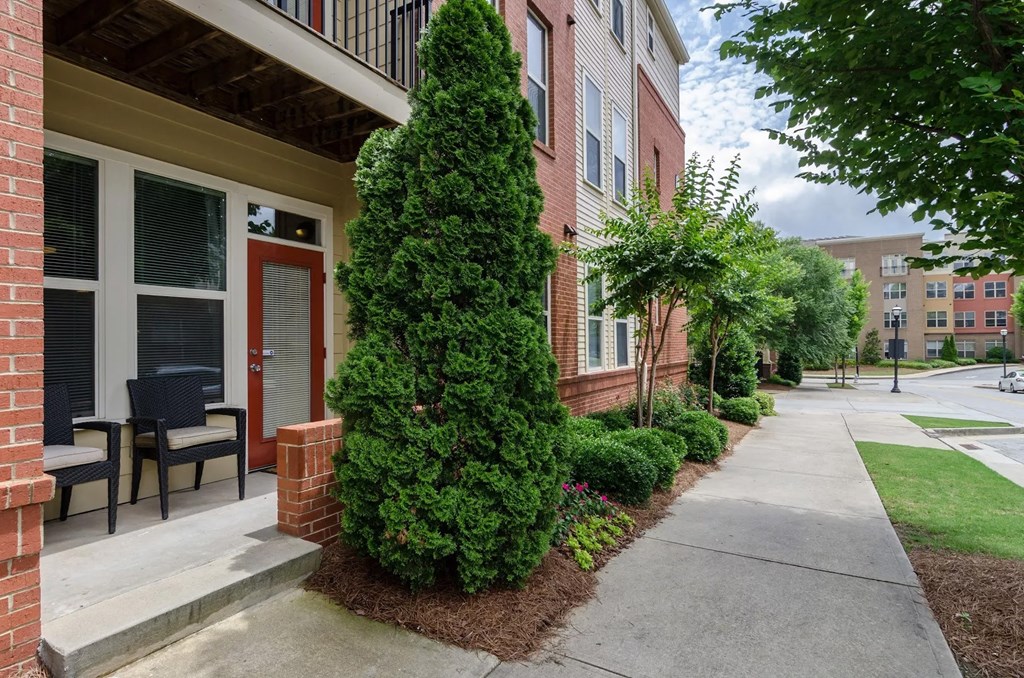 Beautiful landscaping and clean, paved walkways at Capitol Gateway in Atlanta, Georgia