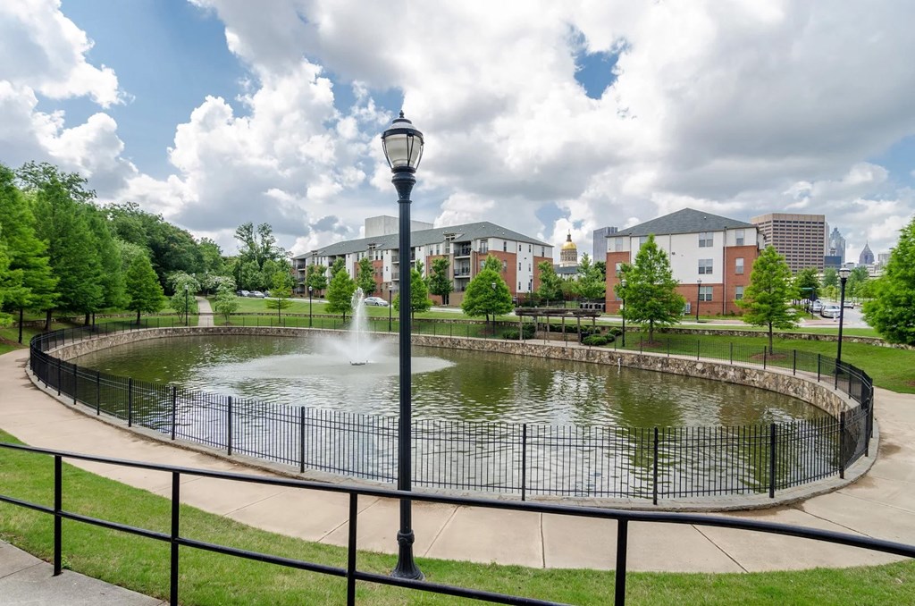 Scenic fountain and walkway at Capitol Gateway in Atlanta, Georigia