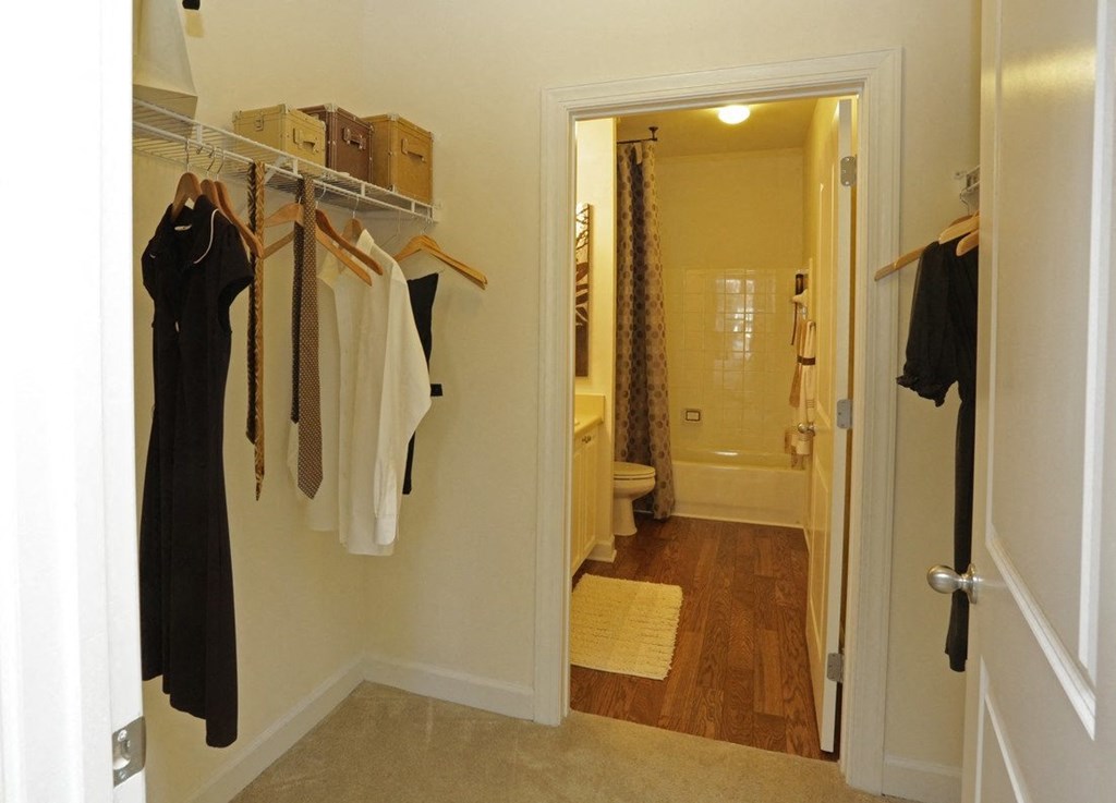 Large walk in closet with overhead storage at Capitol Gateway in Atlanta, Georgia