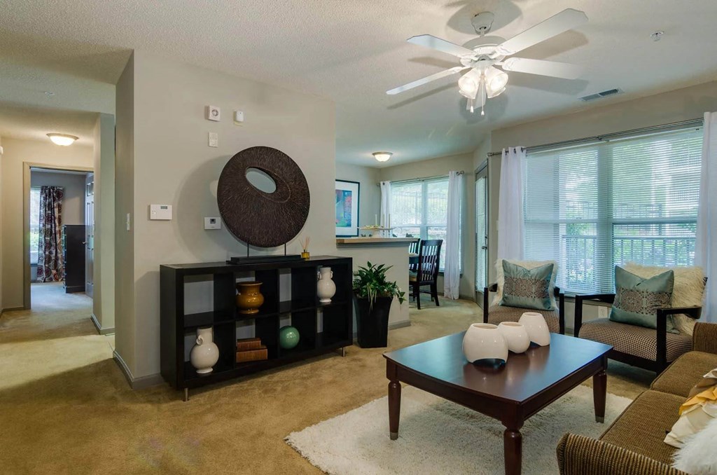 Spacious living rooms at Villiages at Carver in Atlanta, Georgia