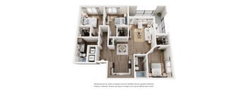 A floor plan of a house with a kitchen, living room, and two bedrooms.