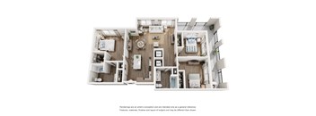 A floor plan of a house with multiple rooms and a kitchen.