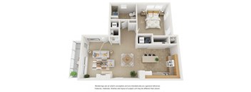 1 bedroom 1 bathroom floor plan at Villages a Curtis Park in Denver, Colorado