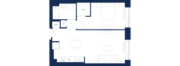 A floor plan of a room with labeled areas such as WC, CL, and DW.