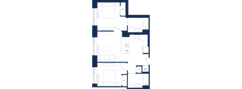 A blueprint of a house with multiple rooms and labeled areas.