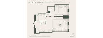 A floor plan for a 1 bedroom apartment at 420 Carroll Residence E06.