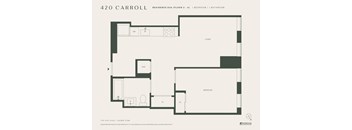 A floor plan for a 420 Carroll Residence E00 on Floor 2 - 5, featuring one bedroom and one bathroom.