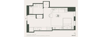 a floor plan of a small apartment with a bedroom and a living room