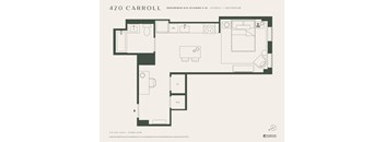 A floor plan for a 420 Carroll Residence E19 with 3-51 rooms, including a studio and bathroom.