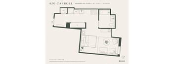 A floor plan for a residence with a studio and bathroom.