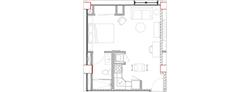 Tulane University, Floor plan A: Studio apartment