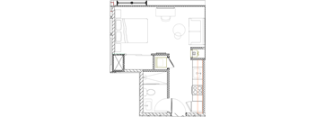 Floor plan E:  Studio apartment