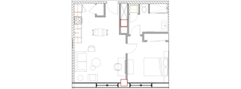 Floor plan H:  One-bedroom furnished apartment