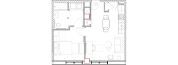 Floor plan K:  One-bedroom furnished apartment