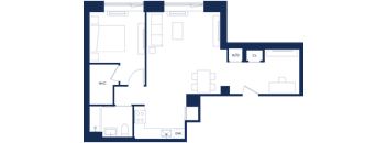 A floor plan of a building with labeled rooms.