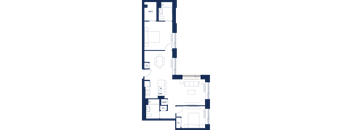A floor plan of a building with multiple rooms and labeled areas.