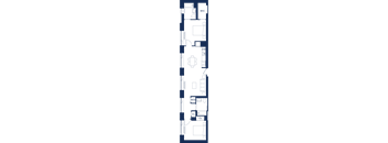 A floor plan of a building with multiple rooms and labeled areas.