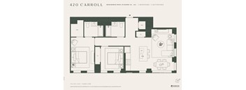 A floor plan for a 420 Carroll Residence WO shows two bedrooms and two bathrooms.