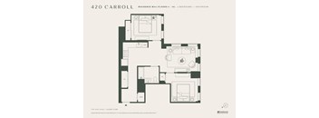 A floor plan for a 420 Carroll Residence shows two bedrooms and a bathroom.