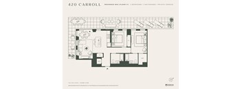 A floor plan for a 420 Carroll residence with 2 bedrooms and 2 bathrooms.