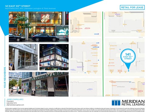 A flyer for a retail lease at 141 East 55th Street in Midtown East, NYC.