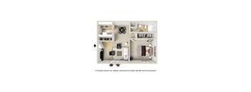 A floor plan of a house with a kitchen, living room, and dining area.